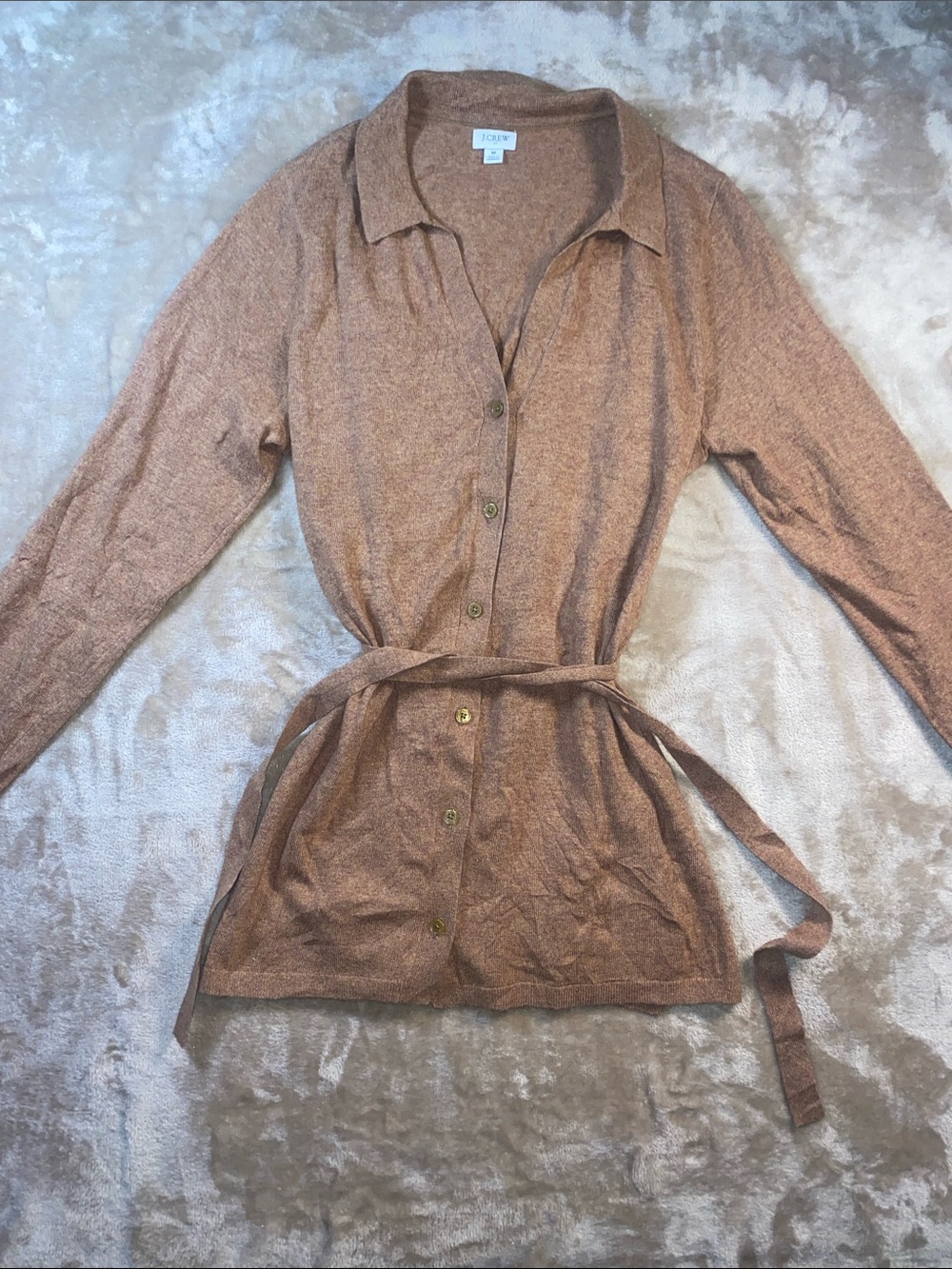 J. Crew Wool Cotton blend Copper-Tone Button-Up Belted Cardigan